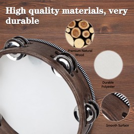Wooden Hand Held Percussion Tambourine with Storage Bag - 8 Inches, Ideal for Church, Wedding, Party, Dance, Photo Shoot