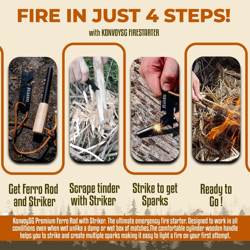 KonvoySG Survival Tool Ferro Rod Fire Starter with Multi-Tool Striker