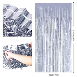 2 Pack Cortinas de Malla Metálica Cortinas con flecos metálicos Cortina brillante para cumpleaños Fiesta de bodas Decoraciones navideñas (Plata)