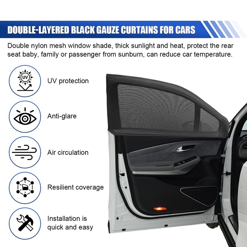 DUSCOKE 2PCS Car Window Shades, Stretch Mesh Sunshade Cover Block