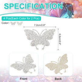 PATIKIL Butterfly Rhinestone Patches, 4 Pcs Butterfly Shape Iron on Applique Patches Rhinestone Applique Glitter Crystal Patches Sewing for Shoes Clothes Pants Bags, White/Colorful