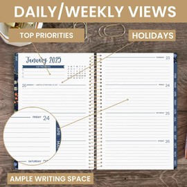 bloom daily planners 2025 Calendar Year Day Planner (January 2025 - December 2025) - 5.5” x 8.25” - Weekly/Monthly Agenda Organizer Book with Stickers & Bookmark - Garden Party, Navy