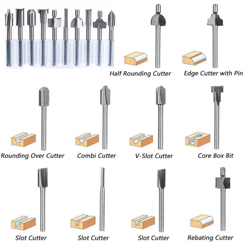 Wolfride 10Pcs HSS Router Bits, Carbide Engraving Bit Set with