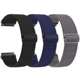 Meliya Elastic Watch Bands, 20mm 22mm Quick Release Stretchy Adjustable Nylon Sport Replacement Watch Strap for Women Men (Black+Navy Blue+Grey, 20mm)