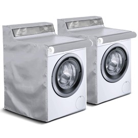 AKEfit 2 Pack Washing Machine Cover, Waterproof Dustproof Washer Dryer Cover with Zipper and Perspective Window ,Fit for Front Load or Top Washer and Dryer 27"Wx26"Dx43"H,Silver