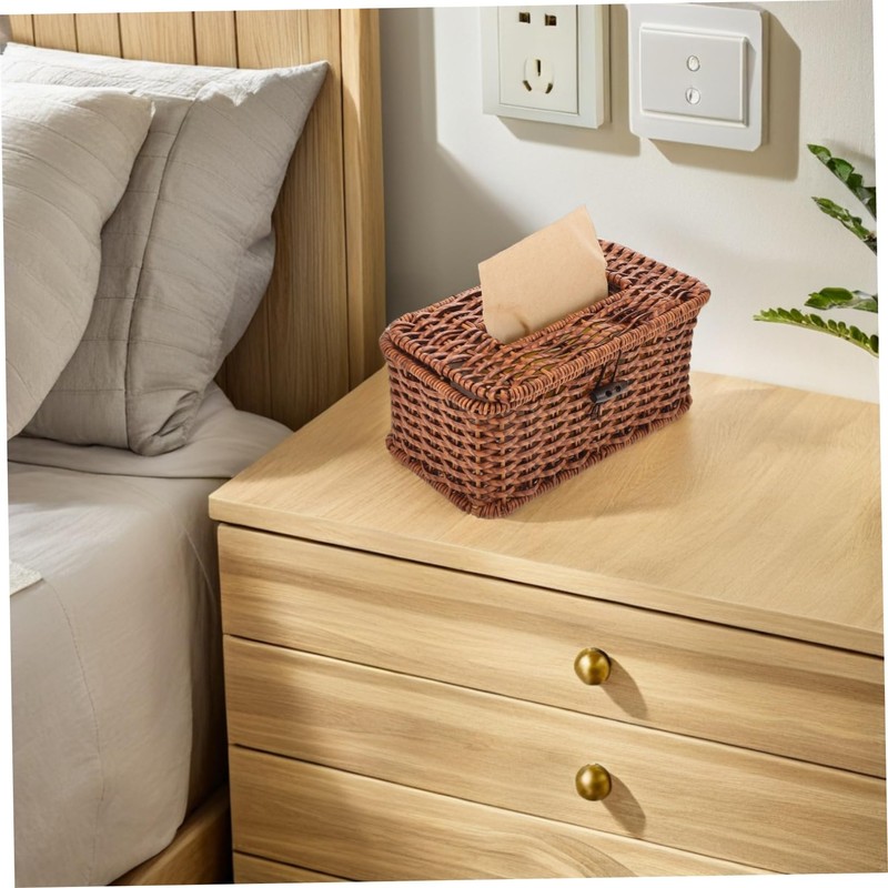 GLEAVI Handwoven Plastic Tissue Box Cover Rectangular Fake Rattan Tissue