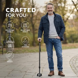Dr. Aid Tripod & FourPod Walking Canes, Adjustable Non-Slip, Carbon Black