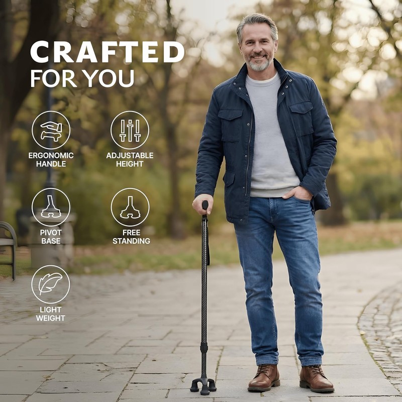 Dr. Aid Tripod & FourPod Walking Canes, Adjustable Non-Slip, Carbon