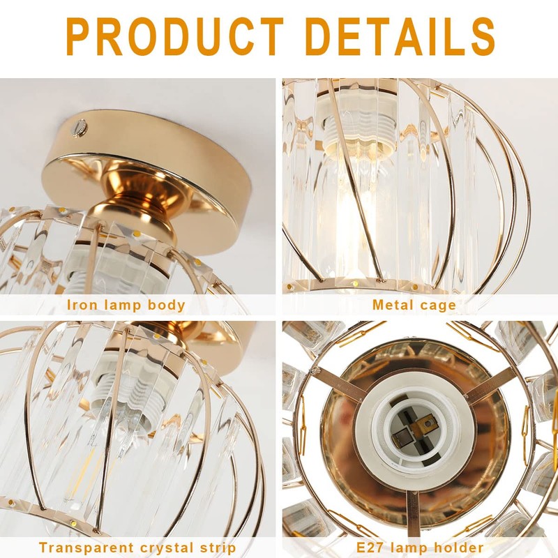 Pheashine Ceiling Light Crystal Modern Mini Crystal Chandelier E27 Ceiling