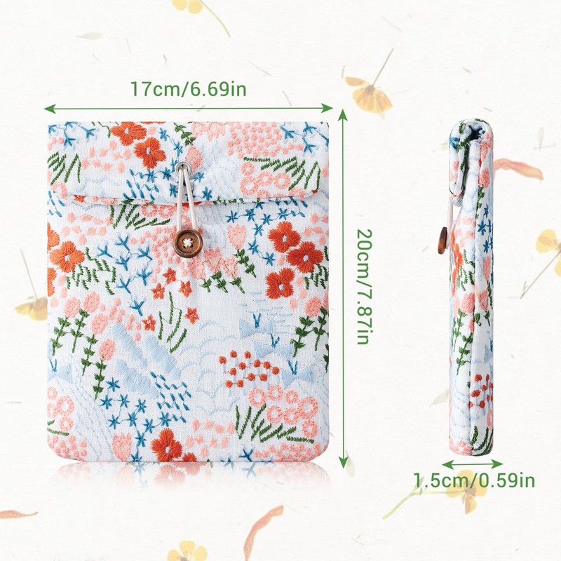 Embroidered Daisy Padded Kindle Paperwhite Sleeve - E-Reader Pouch with