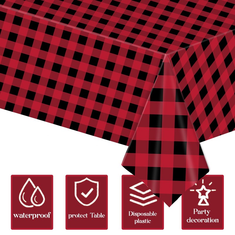 2pcs 137*274cm Red Black Checkered Table Cloth Party,Square Plastic Table