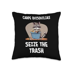 Presto Funny Raccoon Seize the Trash Carpe Funny Raccoon Seize The Trash Carpe Quisquilias Throw Pillow, 16x16, Multicolor