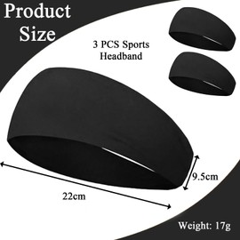 Mens Running Sports Headband, 3 PCS Sweatband Sports Headband, Elastic Breathable Fabric Head Bands, Unisex Hairband for Running, Yoga, Fitness, Workout