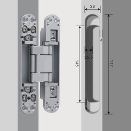 Ranbo 7 x 2.8 x 1.1 inch Zinc Alloy/Aluminum Alloy Material Heavy Duty Invisible/Concealed/Hidden 3 Way Adjustable Butt Hinge Suitable for Commercial Residential Industrial Door