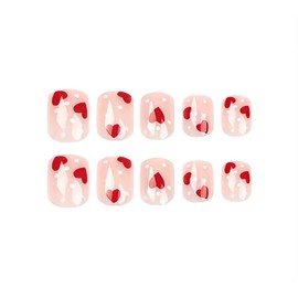 24 Y2K Nude Pink Short Square Fake Nails, Red Heart With White Polka Dot Design, Full Cover Fake Nail Set, 1 Nail File And 1 Nail Glue Sticker Set, Suitable For Girls Mom Nail Gifts.