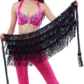 Wuchieal Belly Dance Skirt Hip Scarf Hot dance hip Belt skirt Latin dance Hula hip scarf - Black -