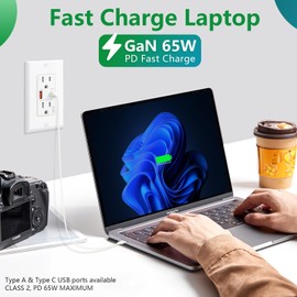 Wengart PD65W USB Wall Outlet,AC125V 15A with Type C & A,GaN PD Charger Wall Receptacles for MacBook/Laptop,Tamper-Resistant,UL Listed White