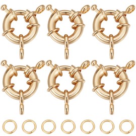 Beebeecraft Pack of 10 Spring Ring Clasps, 18 Carat Gold-Plated Lobster Clasps, Jewellery Bracelet Clasps, Connectors with 20 Open Jump Rings for DIY Jewellery Making