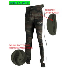 Screenshot SPORTS-A4053 Mens Premium Slim Spandex Stretch Lightweight Tech Fleece Pants - Athletic Jogger Fitness Workout Gym Zipper Pockets Sweatpants-Woodland-Medium