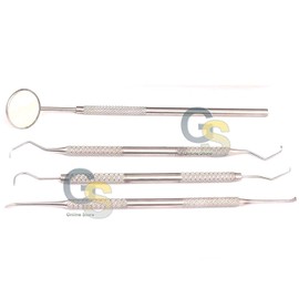 Set Of Instruments Dental Tartar Calculus Plaque Remover Tooth Scraper Dental Mirror & Scaler 4 Pcs + Case by G.S Online Store