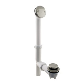 Westbrass A593244-20 14" x 1-1/2" White Tubular Bathtub Waste & Overflow Assembly with Tip-Toe Drain Plug and 2-Hole Faceplate, 1-Pack, Stainless Steel