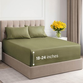 Extra Deep Pockets 400 Thread Count 100% Cotton 4 Piece Queen Size Bedding Sheet Set - Breathable & Cooling - Hotel Luxury Bed Sheets Set - Soft, Wrinkle Free and Comfy Sage Green Bedding Sheets Set