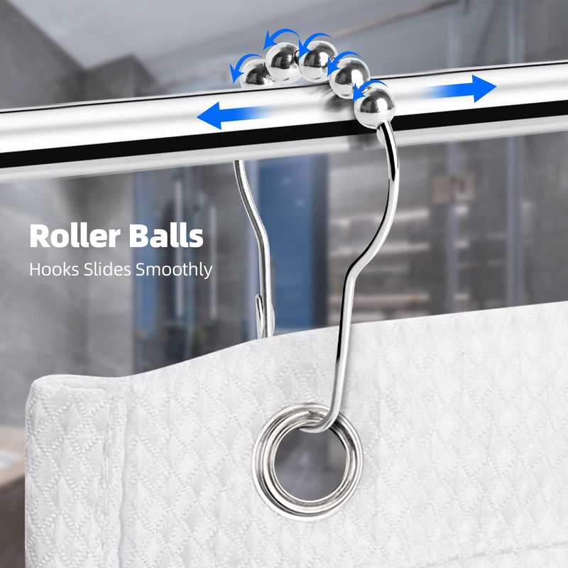 VTECHOLOGY Rustproof Shower Curtain Rings Hooks, Resistant Metal Heavy Duty