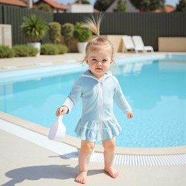 citgeett Toddler Girls Swim Cover Up Swimsuit Terry Cloth Beach Towel Long Sleeve Bathing Suit Cover Ups for Swimwear (Blue, 1-2T)