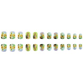 Easter Press on Nails Short Square Fake Nails Vintage Bunny & Daisy Design False Nails Cute Flower Press on Nails Glossy Acrylic Nails Stick on Nails for Women Girls Spring Summer Nail Art 24Pcs