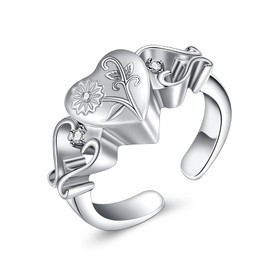 QGJNSGC Urn Rings for Ashes for Women Sunflower Urn Ring Hold Loved Ones Ashes Forever In My Heart Keepsake Memorial Jewelry Cremation Rings Heart Ashes Locket (7, Silver)