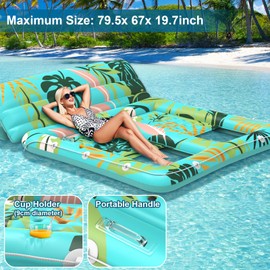 Deeteck Pool Floats Adult Pool Lounger Float: 2 Person Inflatable Lake River Swimming Beach Party Travel Water Pool Float Chairs Raft - Giant Large Multiple Pool Mattress with Cup Holder - Green