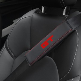 JIATUWAN Compatible with Mustang GT Seatbelt Covers fit for Mustang GT Car Accessories,Seatbelt Shoulder Strap Pads 2pcs Comfortable Safety Driving Black Leather. (HJD-for HTGT)