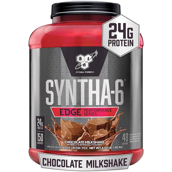 BSN SYNTHA-6 EDGE Protein Powder, with Hydrolyzed Whey, Micellar Casein, Milk Protein Isolate, Low Sugar, 24g Protein, Chocolate Milkshake, 48 Servings