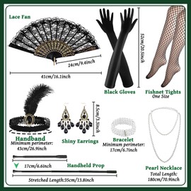12Pcs 1920s Flapper Great Gatsby Accessories Set,Roaring 20's Theme Set with Sequin Fringed Dress Headband Gloves Necklace Handheld Prop,1920s Flapper Costume Vintage Accessories for Women Ladies