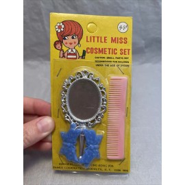 Little Miss Vintage Little Miss Cosmetic Set Pink Blue 60's Comb Mirror Butterfly Barrettes