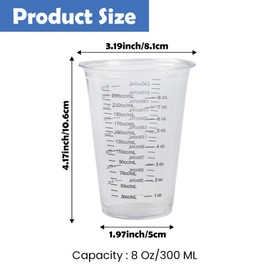 Voittozege 36 Pack 8 Oz Disposable Measuring Cups,Clear Plastic Mixing Measuring Cups Graduated Mixing, Multipurpose Reusable Cup Use for Paint, Resin, Epoxy, Art, (300Ml) MeasuringCups