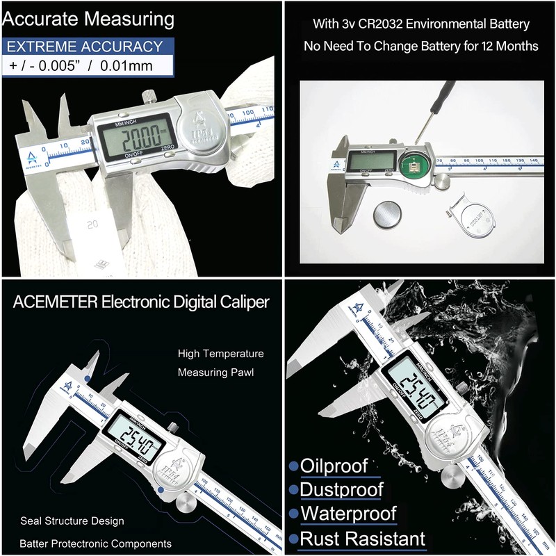 ACEMETER Digital Caliper,6 Inch Caliper Measuring Tool,IP54 Waterproof Protection Design,Large