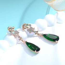 TIMEMATRIX Waterdrop Earring for Women, 18K Gold Plated Brass with Green Cubic Zirconia Pendent