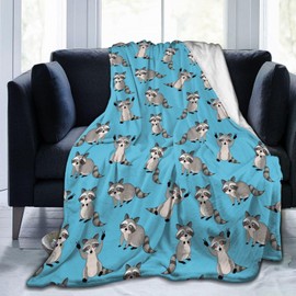 Carwayii Raccoon Blanket Throw Blanket Raccoon Gift for Women Men Soft Animal Flannel Blanket Plush Sofa Blanket Durable Travel Blanket Raccoon Birthday Gift Blue 80"X60"