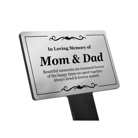 Mom & Dad Memorial | Remembrance Plaque | Stake - Silver and Black Acrylic | Waterproof | Outdoor | Grave Marker | Tribute | Plant Marker | Create A Lasting Remembrance