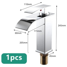 Bathroom Sink Taps, Bathroom Mixer Tap, Waterfall Spout Bathroom Sink Taps with Single Lever, Hot and Cold Water Adjustable Sink Taps, Bathroom taps, Stainless Steel, Silver