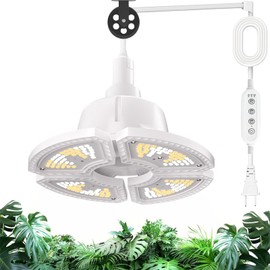 RDJ Bouns Hanging Grow Light for Indoor Plants, 80W Full Spectrum Pendant Grow Lights with 4H/8H/12H Timer Switch, 16.4ft Power Cord, Plug in Plant Lights with Adjustable Pulley and Panel