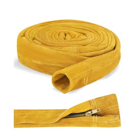 Holulo TIG Welding Torch Cable Cover Flame-Resistant Leather Cable Sleeve with Zipper, Gold Welding Sleeves for MIG/Plasma Cables (11.8 Feet Length)