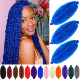 Blue Afro Twist Hair 16 Inch Springy Afro Twist Hair 3 Packs Pre-Separated Afro Spring Twsit Braiding Hair for Distressed Locs (16 Inch (Pack of 3), Blue#)