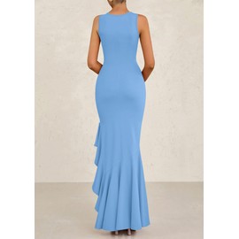 PRETTYGARDEN Women's Summer Bodycon Maxi Dress 2025 Sleeveless Ruffle Mermaid Cocktail Wedding Guest Formal Long Dresses(Light Blue,Small)