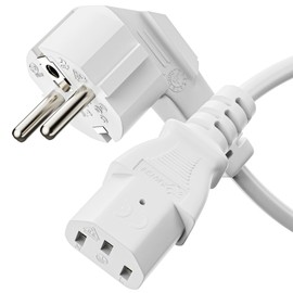 sonero Stromkabel Kaltgerätekabel 3 Polig, 2,0m, 90° Winkel Schutzkontakt Schuko Stecker Netzstecker auf Kaltgerätekupplung C13 Buchse, Netzkabel Netzteil Strom Kabel für Monitor PC Drucker, Weiß