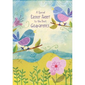 Designer Greetings A Special Tweet: Two Blue Birds with Pink Wings on Branches Easter Card for Godparents