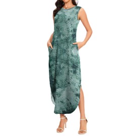 Women's Loose Sundress Long Dress Sleeveless Split Maxi Dresses 2025 Summer Beach Dress with Pockets