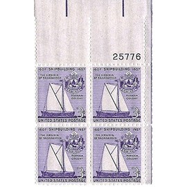 1957 Shipbuilding Postage Stamp 3 Cents Plate Block MNH Scott #1095