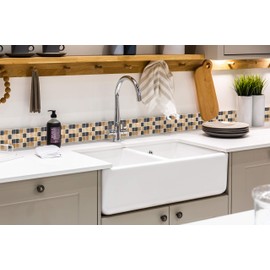 LPS Pack of 10 Black brown cream stone travertine effect mosaic tile stickers transfers bathroom kitchen stick on tile peel and stick on wall tile